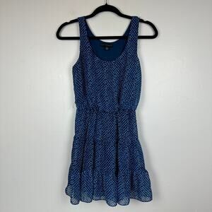 City Studio Womens Dot Print Tiered Cinched Blue Sleeveless Dress Small NO BELT